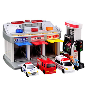 乐飞儿童紧急指挥中心玩具加油站大号停车场车库男孩消防救护模型