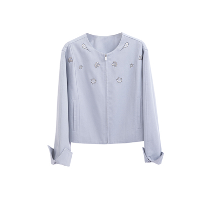 设计感无领刺绣夹克短外套