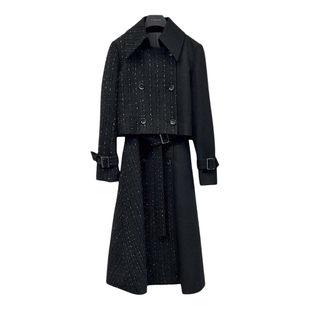 sdeer圣迪奥冬装女装小香风条纹收腰连衣裙套装S234Z1405