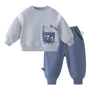 jellybaby男童卫衣套装春季儿童3萌趣恐龙卫衣裤两件套小宝宝春装