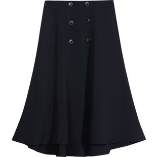 璐丝百丽白色半身裙女夏季垂感高腰中长款a字裙显瘦职业夏天伞裙