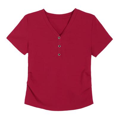 收腰显瘦上衣纯棉v领短袖t恤女