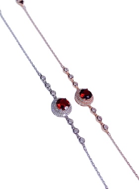 鸽血红宝石镀白金可调节长度手链