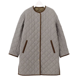 23区日系秋冬季通勤宽松款圆领中长款夹袄千鸟格厚风衣商场同款