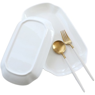 纯白骨瓷鱼盘家用蒸鱼盘子大盘子剁椒鱼头方形深盘