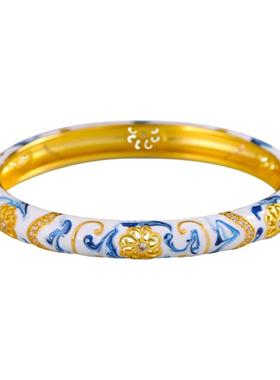 小红书同款宫廷景泰蓝青花瓷手镯女新中式高级掐丝珐琅开口手环款