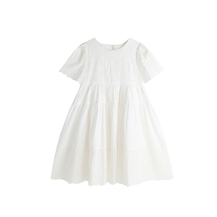 布丁哈鲁童装夏装女童长裙2025夏季新款儿童公主风纯色纯棉连衣裙