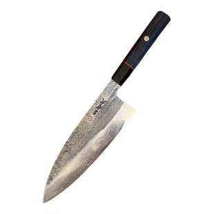 出口外贸大马士革钢刀加厚小菜切高端牛角黑檀柄段打切肉杀鱼牛刀