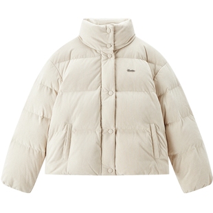 乐町灯芯绒面包羽绒服女装2025年冬季新款短款经典方格保暖外套*4