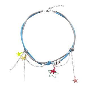 KANSAI镂空彩色星星流苏皮绳项链女chocker项圈甜酷辣妹y2k颈链潮