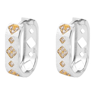 薇拉蒂S925纯银几何四叶草耳扣小众轻奢耳饰通勤拉丝布契风耳圈