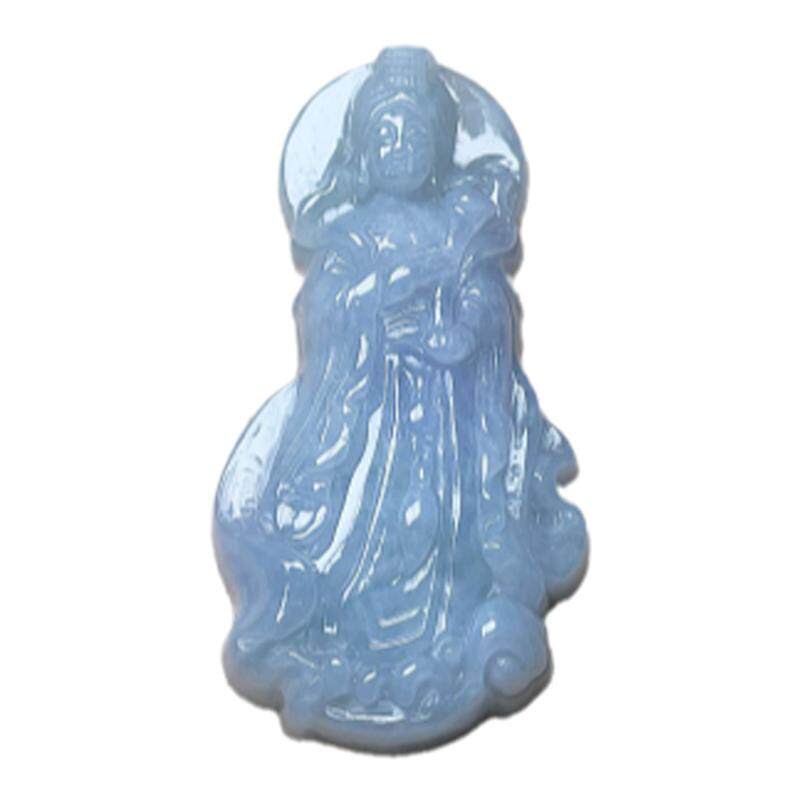 天然翡翠立体妈祖吊坠乳白淡绿佛