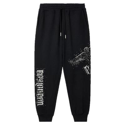 BOYLONDON春男女同款卫裤老鹰烫钻印花休闲百搭束脚长裤N15039