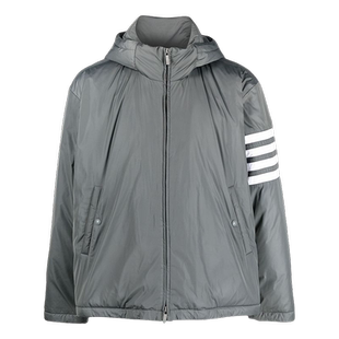 [12期免息]THOM BROWNE 男士四条纹拉链连帽宽松鹅绒羽绒服外套