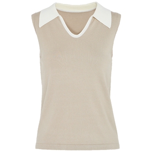 马天奴春夏新款女装拼色翻领莱赛尔混纺针织背心无袖上衣气质时尚