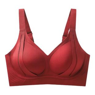 无痕红色内衣女大胸显小提拉聚拢防下垂收副乳调整型防外扩文胸罩