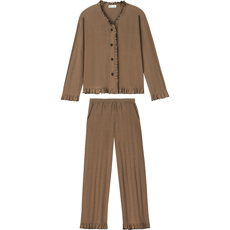 春秋季纯棉时尚开衫款家居服套装