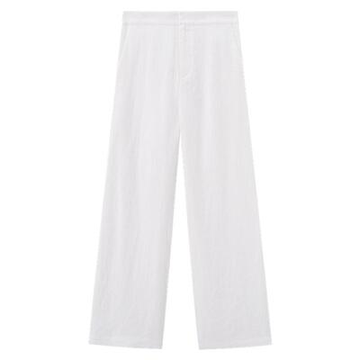 COMME MOI吕燕设计师春夏女装休闲白色亚麻宽松淡人穿搭直筒裤