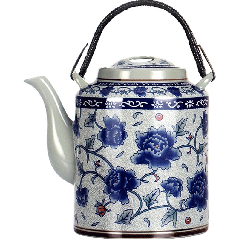 虎匠景德鎮(zhèn)陶瓷茶壺大容量復古青花瓷水壺套裝家用老式提梁壺茶具