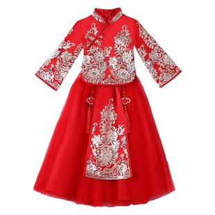 中国风旗袍汉服拜年服春秋冬古装唐装女童裙子红色礼服过年新年装
