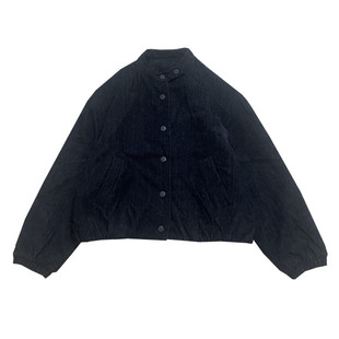 冬季女新款柔软牛仔宽松圆领棉服藏青色夹棉冬外套简洁休闲棉衣女