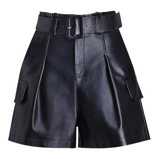 2025新款皮短裤女秋冬皮裤休闲五分裤高腰宽松显瘦阔腿裤PU皮靴裤