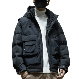 新国标工装轻薄羽绒服男士潮牌2025冬季新款大码假两件白鸭绒外套