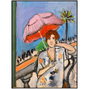 穿大衣的马蒂斯小姐装饰画撑伞女人野兽派组合挂画客厅抽象墙画