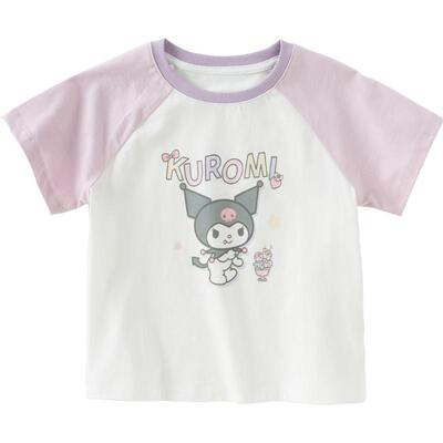 戴维贝拉库洛米衣服女童短袖T恤儿童纯棉抗菌上衣新款童装女宝宝