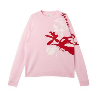 【100%羊毛】OTT2025春季新款提花套头针织衫女短款粉色羊毛衫