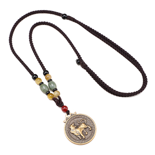 黄铜十二生肖复古项链长款吊坠民族风本命年毛衣链秋冬百搭配饰女