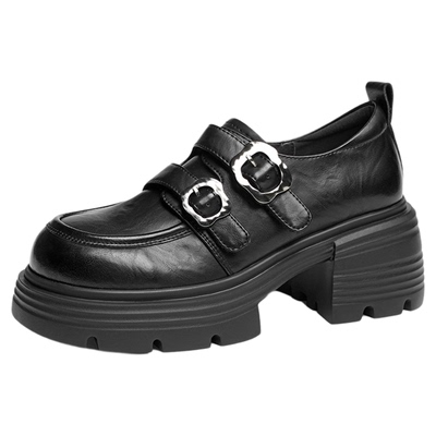 一脚蹬增高英伦黑色厚底乐福鞋