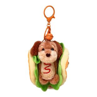 Jinnew原创丑萌汉堡热狗腊肠狗毛绒公仔书包包挂件玩偶钥匙扣挂饰