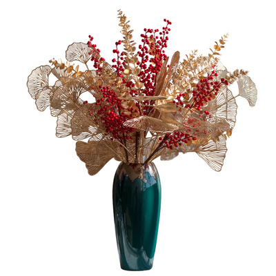 银杏叶仿真花发财果乔迁装饰摆件