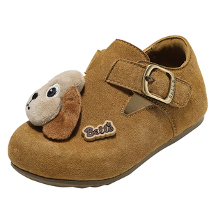 百丽童鞋女童勃肯鞋秋季新款女宝宝皮鞋卡通公主儿童新年红色单鞋