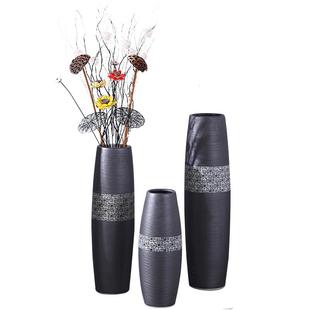客厅黑色北欧风格花瓶干花组合 陶瓷个性黑摆件插花大号落地瓶子