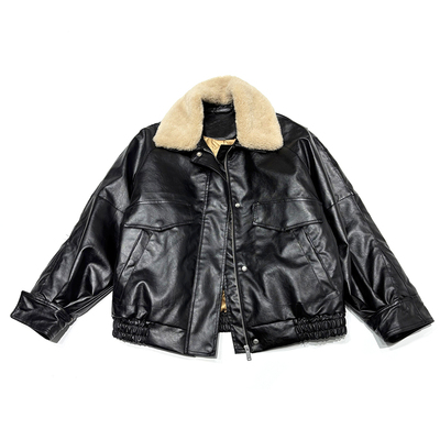 小众设计感高街大牌风毛领拼接夹棉廓形PU皮皮衣加厚皮夹克外套女