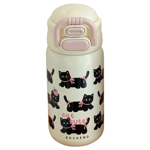 可爱卡通吸管保温杯女男学生小清新咖啡杯提绳便携不锈钢喝水杯子