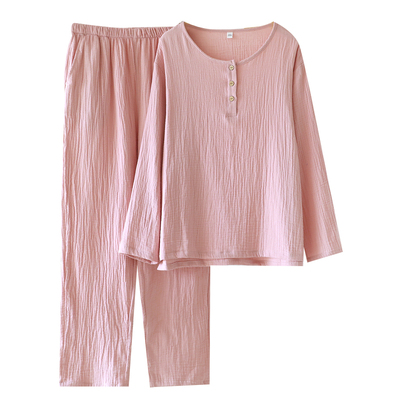 情侣纯棉棉纱套头简约长袖家居服