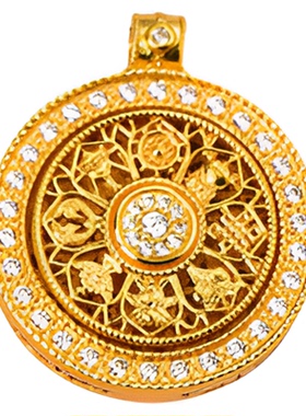 沙金镂空八宝罗盘 工艺精致 黄金质感 男女款沙金吊坠饰品礼物