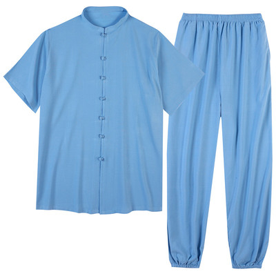 夏季弹力棉麻长短袖太极服男女