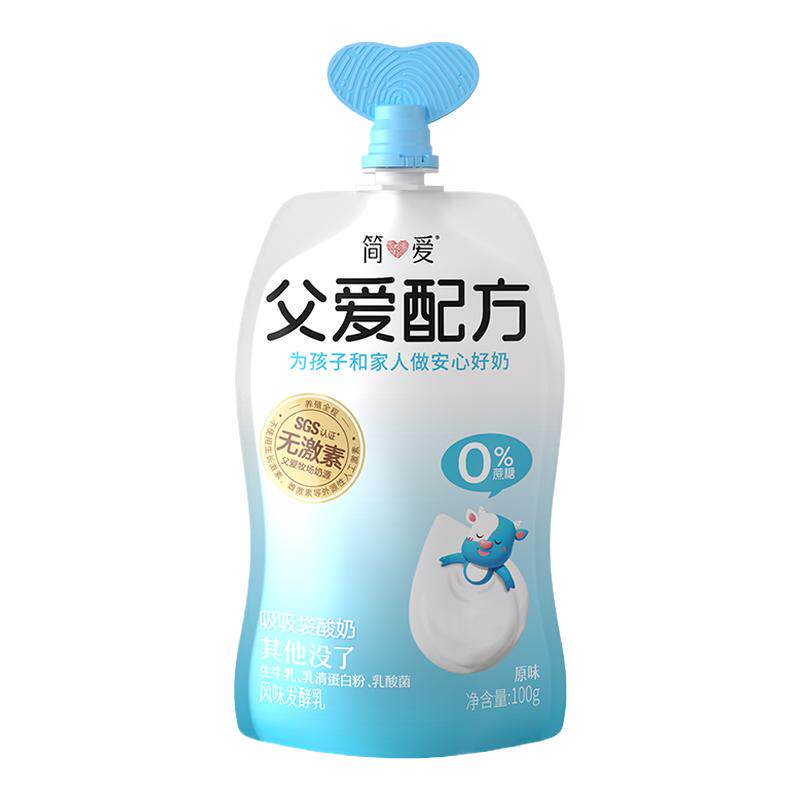 简爱酸奶父爱配方0%蔗糖原味吸吸袋100g低温旗舰店袋装草莓发酵
