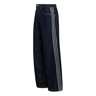 李现同款时尚宽松牛仔运动阔腿裤男装秋冬adidas阿迪达斯三叶草