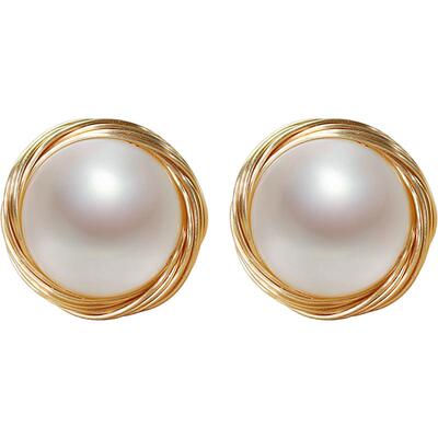 卡伦图原创手工绕丝天然珍珠耳钉