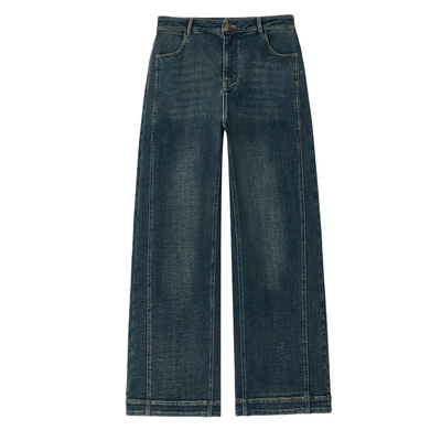 蓝语加绒窄版直筒牛仔裤休闲裤子