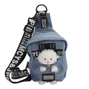 可爱小包包女2025新款网红牛仔帆布斜挎胸包ins潮酷女学生单肩包