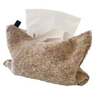 中古风羊毛圈圈针织布艺纸巾盒居家装饰奶白色车载悬挂纸巾收纳袋