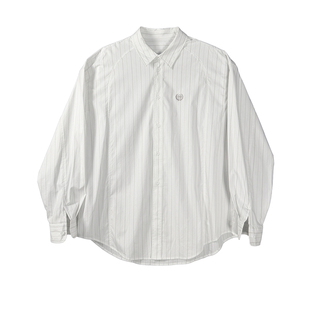 Aurocean 学院少年感条纹衬衫 徽章刺绣宽肩廓形松弛感白衬衣