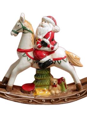 美式复古圣诞老人摇马陶瓷摆件