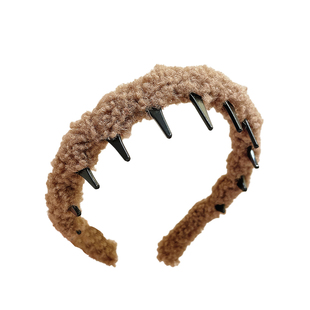 羊羔毛高颅顶发箍女秋冬复古时尚显脸小头箍日常外戴增高颅顶头饰